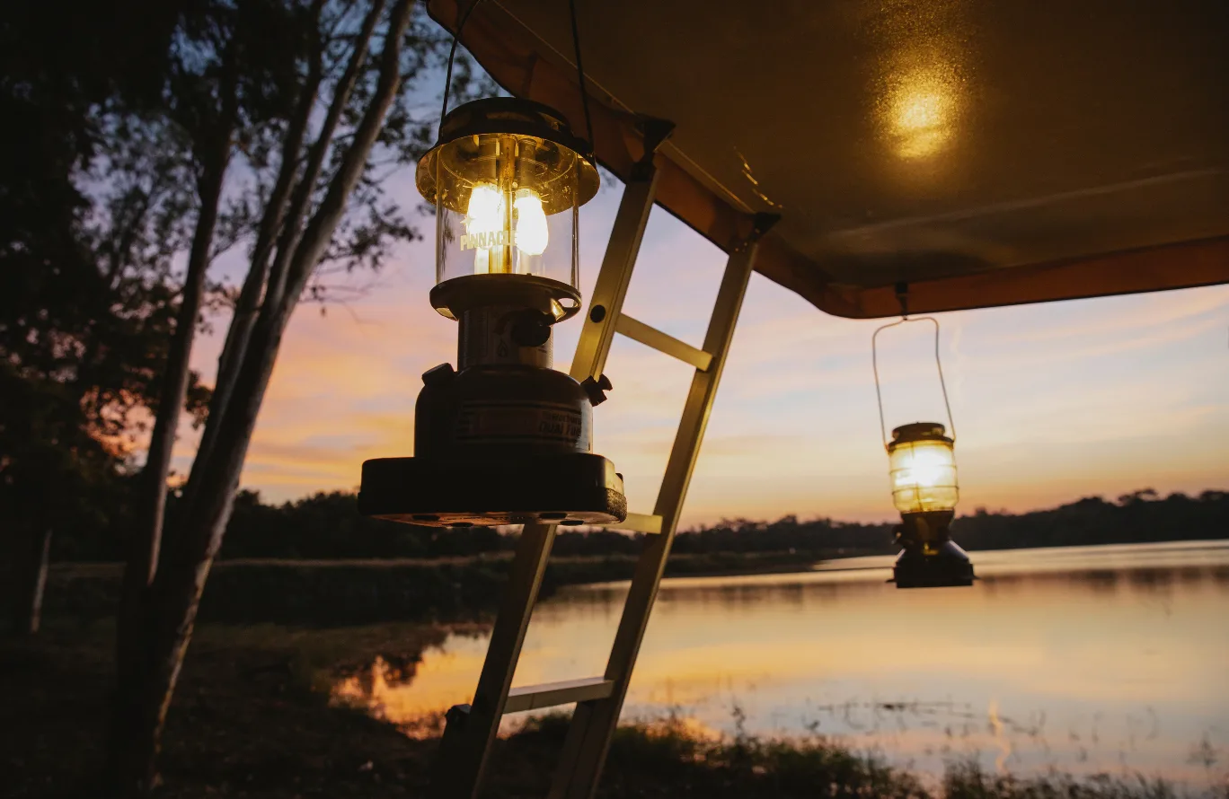 Comfortable lantern outside of someone car camp